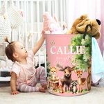 Personalized Cute Forest Animal Collapsible Laundry Storage Basket with Name and Handle Birthday Christmas Gift for Boys Girls