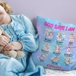 Housse d'oreiller personnalisée avec nom et verset biblique pour chambre d'enfant Cadeau de baptême pour fille