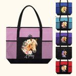 Gepersonaliseerde Geboorte Bloem Paard Geboortevlek Naam Grote Draagtas met Ritssluiting Verjaardag Kerstcadeau voor Vrouwen Paardenliefhebbers