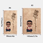 Personalized Cartoon Reading Girl Boy 100 Pages Leather Lined Journal Notebook with Birth Flower and Name Birthday Gift for Kid Bookworm