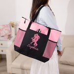 Personalised Glitter Ballroom Dancing Silhouette Name Zippered Tote Bag with Mesh Pocket Birthday Christmas Gift for Women