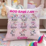 Housse d'oreiller personnalisée avec nom et verset biblique pour chambre d'enfant Cadeau de baptême pour fille