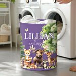 Personalized Cute Forest Animal Collapsible Laundry Storage Basket with Name and Handle Birthday Christmas Gift for Boys Girls