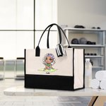 Personalised Cartoon Sport Girl Large Canvas Tote Bag with Name and Waterproof Liner Sport Accessories Birthday Gift for Women Girl