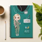 Personalized Cartoon Character Stethoscope Pills 120 Pages A5 Spiral Notebook with Name Office Supplies Appreciation Birthday Gift for Nurse Doctor