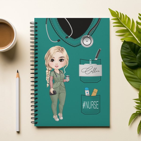 Personalized Cartoon Character Stethoscope Pills 120 Pages A5 Spiral Notebook with Name Office Supplies Appreciation Birthday Gift for Nurse Doctor