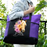 Gepersonaliseerde Geboorte Bloem Paard Geboortevlek Naam Grote Draagtas met Ritssluiting Verjaardag Kerstcadeau voor Vrouwen Paardenliefhebbers