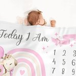 Coperta morbida personalizzata Giraffe Rainbow Bow-knot Milestone con nome Baby Shower Regalo per la nuova mamma del neonato