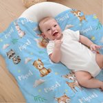 Personalized Bear Squirrel Woodland Animal Swaddle Blanket and Hat Set with Name Birthday Baby Shower Gift for Newborn Kids