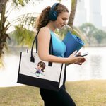 Personalised Cartoon Sport Girl Large Canvas Tote Bag with Name and Waterproof Liner Sport Accessories Birthday Gift for Women Girl