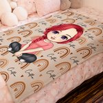 Personalised Cute Cartoon Character Heart Rainbow Soft Throw Warm Blanket with Repeating Names Birthday Christmas Gift for Family Boys Girls