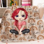 Personalised Cute Cartoon Character Heart Rainbow Soft Throw Warm Blanket with Repeating Names Birthday Christmas Gift for Family Boys Girls