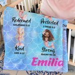 Manta blanda personalizada con el versículo de la Biblia y el nombre de la princesa sirena de colores, regalo de bautizo para la fiesta del bebé de las niñas.