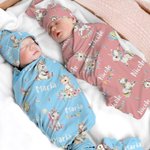 Personalized Fantasy Unicorn Swaddle Blanket and Hat Set with Name Birthday Baby Shower Gift for Newborn Kids