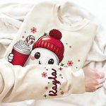 Personalized Cute Christmas Hat Ghost Gingerbread Man Sweatshirt with Name Christmas Gift for Friends Family