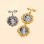 Personalised Retro Lace Bow-knot 1-2 Photos Brooch Pin Bouquet Photo Charm Wedding Memorial Gift for Bride Groom