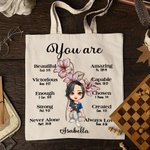 Sac à Dos en Toile avec Personnage Dessin Animé et Fleur de Naissance Cadeau Noël Anniversaire pour Femmes