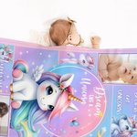 Personalized Fantasy Unicorn Photo Collage Soft Throw Blanket with Name Sofa Decor Baby Shower Birthday Gift for Baby Girls