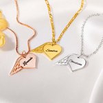 Personalised Angel Wing Heart Necklace with Engraved Name Memorial Sympathy Gift for Women