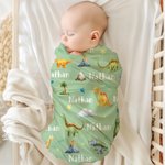 Personalized Cute Dinosaur Swaddle Blanket and Hat Set with Name Birthday Baby Shower Gift for Newborn Kids