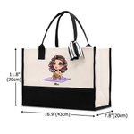 Personalised Cartoon Sport Girl Large Canvas Tote Bag with Name and Waterproof Liner Sport Accessories Birthday Gift for Women Girl
