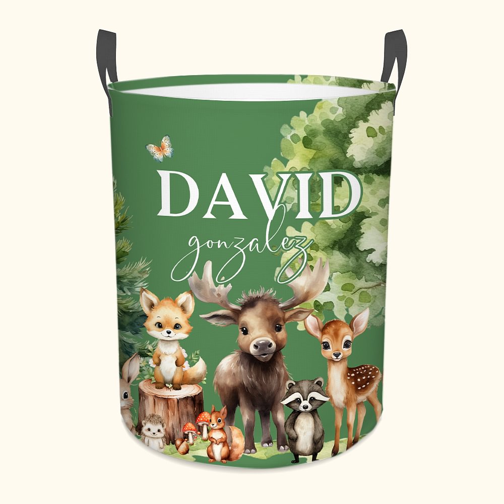 Panier de Rangement Personnalisé avec Nom et Dessin Animaux de Forêt Cadeau d'Anniversaire et de Noël pour Garçons et Filles