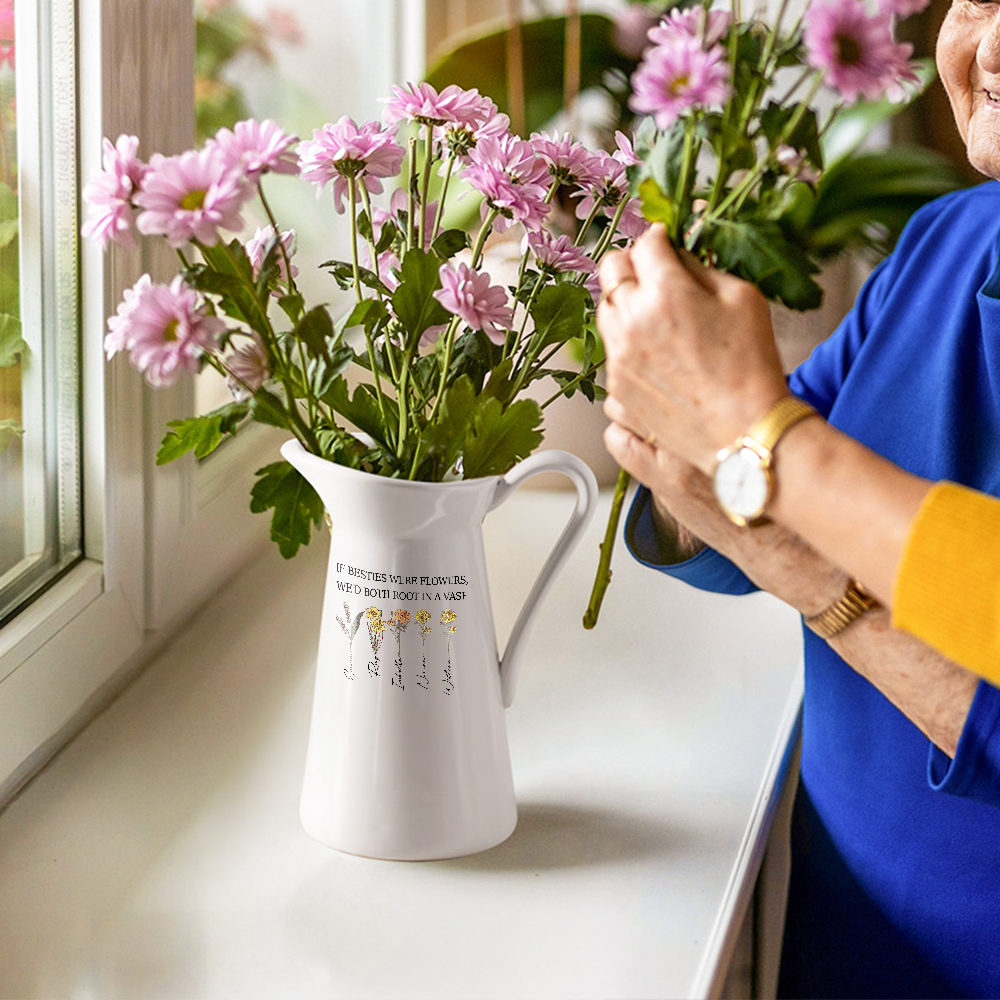 Discover Personalized Retro 1-10 Birth Flower Ceramic Flower Vase with Name Christmas Birthday Gift for Sisters Besties