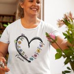Personalized Heart Watercolor Birth Flower Crewneck T-shirt with 1-6 Kid Names Birthday Mother's Day Gift for Mom Grandma
