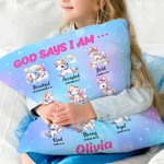 Housse d'oreiller personnalisée avec nom et verset biblique pour chambre d'enfant Cadeau de baptême pour fille