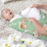 Personalized Bear Squirrel Woodland Animal Swaddle Blanket and Hat Set with Name Birthday Baby Shower Gift for Newborn Kids