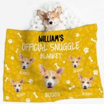 Personifierad Multicolor Bone Paw Print Official Snuggle Pet Blanket med hund katt foto namn och prickig baksida födelsedag julklapp för husdjursägare