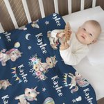 Personalized Fantasy Unicorn Swaddle Blanket and Hat Set with Name Birthday Baby Shower Gift for Newborn Kids