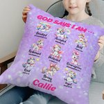 Housse d'oreiller personnalisée avec nom et verset biblique pour chambre d'enfant Cadeau de baptême pour fille