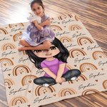 Personalised Cute Cartoon Character Heart Rainbow Soft Throw Warm Blanket with Repeating Names Birthday Christmas Gift for Family Boys Girls