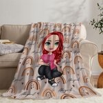 Personalised Cute Cartoon Character Heart Rainbow Soft Throw Warm Blanket with Repeating Names Birthday Christmas Gift for Family Boys Girls