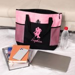 Personalised Glitter Ballroom Dancing Silhouette Name Zippered Tote Bag with Mesh Pocket Birthday Christmas Gift for Women