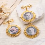 Personalised Retro Lace Bow-knot 1-2 Photos Brooch Pin Bouquet Photo Charm Wedding Memorial Gift for Bride Groom