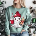 Personalized Cute Christmas Hat Ghost Gingerbread Man Sweatshirt with Name Christmas Gift for Friends Family