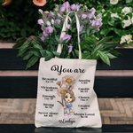 Sac à Dos en Toile avec Personnage Dessin Animé et Fleur de Naissance Cadeau Noël Anniversaire pour Femmes