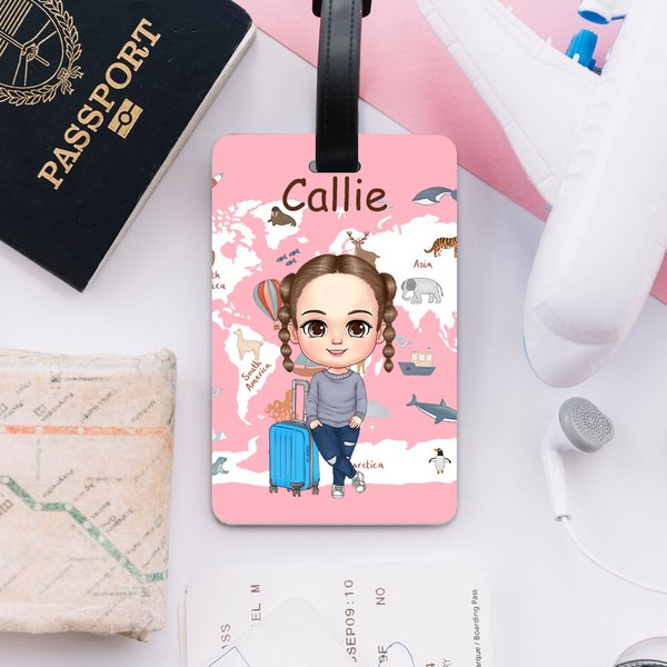 Personalised Cartoon Character Animal Map Pattern Travel Luggage Tag with Name Travel Accessory Birthday  Christmas Gift for Travel Lover