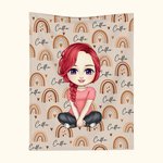 Personalised Cute Cartoon Character Heart Rainbow Soft Throw Warm Blanket with Repeating Names Birthday Christmas Gift for Family Boys Girls
