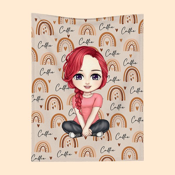 Manta suave personalizada con personaje de dibujos animados corazón arcoíris y nombres repetidos regalo de cumpleaños y Navidad para niños y familia