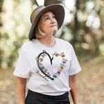 Personalized Heart Watercolor Birth Flower Crewneck T-shirt with 1-6 Kid Names Birthday Mother's Day Gift for Mom Grandma