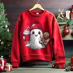 Personalized Cute Christmas Hat Ghost Gingerbread Man Sweatshirt with Name Christmas Gift for Friends Family