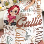 Couverture Polaire Sherpa Personnalisée avec Personnage et Nom Multicolore en Police Diverse Cadeau Anniversaire pour Enfant Famille