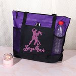 Personalised Glitter Ballroom Dancing Silhouette Name Zippered Tote Bag with Mesh Pocket Birthday Christmas Gift for Women
