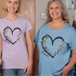 Personalized Heart Watercolor Birth Flower Crewneck T-shirt with 1-6 Kid Names Birthday Mother's Day Gift for Mom Grandma