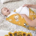Personalized Jungle Safari Animal Swaddle Blanket and Hat Set with Name Birthday Baby Shower Gift for Newborn Kids
