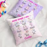 Housse d'oreiller personnalisée avec nom et verset biblique pour chambre d'enfant Cadeau de baptême pour fille