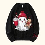 Personalized Cute Christmas Hat Ghost Gingerbread Man Sweatshirt with Name Christmas Gift for Friends Family